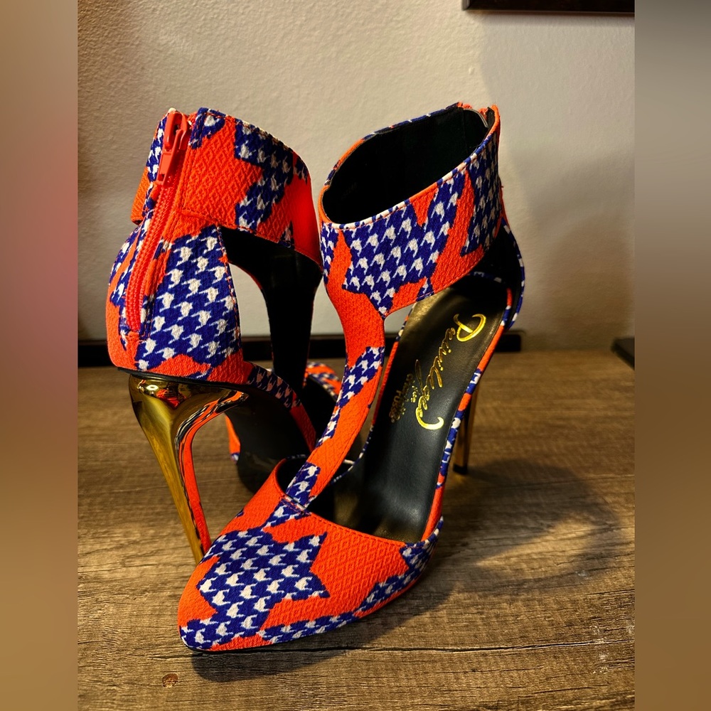 Royal blue& Orange platform heel